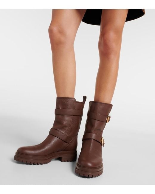 Gianvito Rossi Brown Thiago Leather Biker Boots
