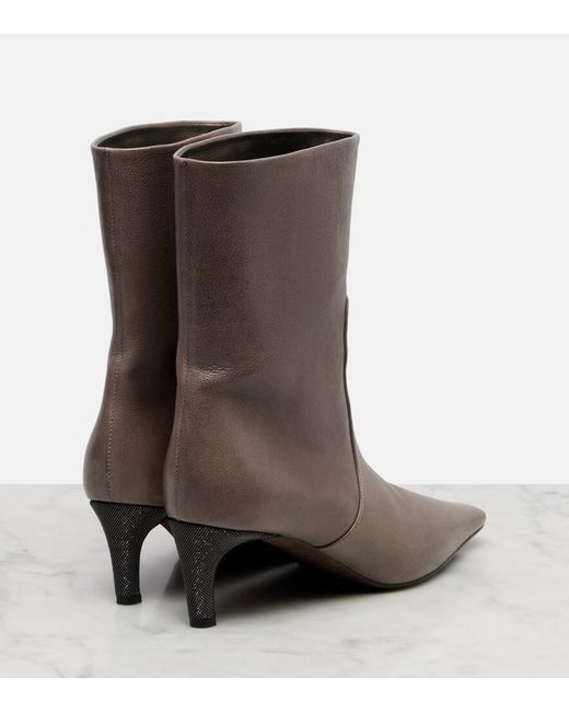 Brunello Cucinelli Brown Monili Leather Ankle Boots