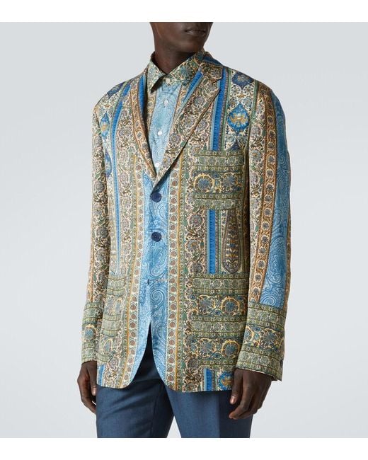 Etro Blue Partially-Lined Blazer With Three Patch Pockets for men
