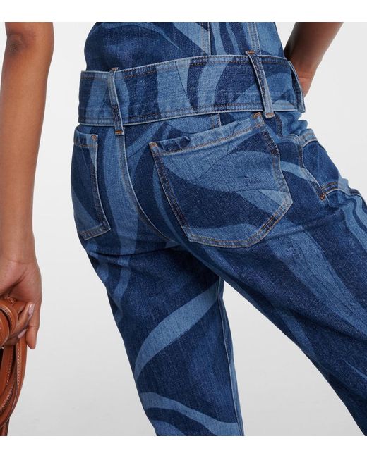 Emilio Pucci Blue Marmo Belted Denim Jumpsuit