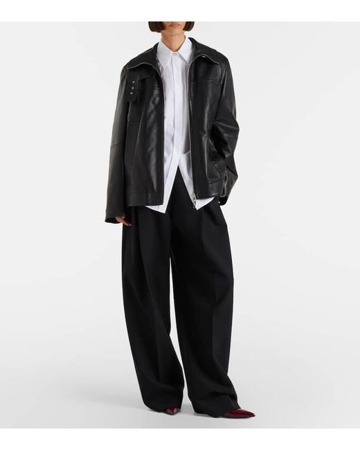 Sportmax Black Oversized Leather Jacket