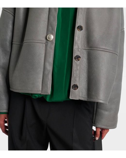 Loewe Gray Pebble Shearling-Lined Leather Jacket