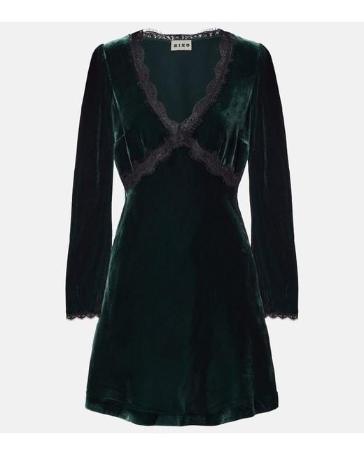 RIXO London Women's Black Macie Lace-Trimmed Velvet Minidress RIXO London Women's Black Macie Lace-Trimmed Velvet Minidress