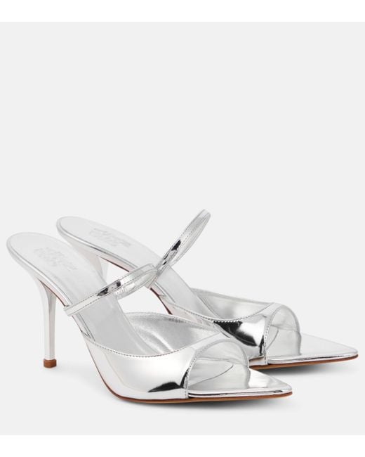 Gia Borghini White Aimeline Metallic Faux Leather Sandals