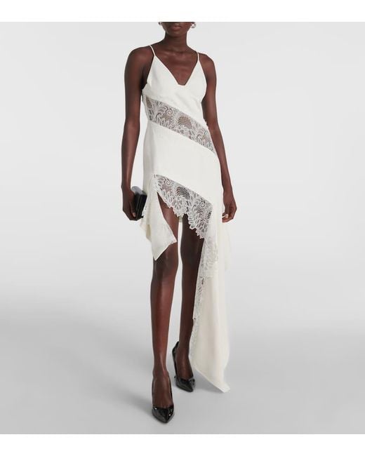 David Koma White Bridal Asymmetric Lace-Trimmed Minidress