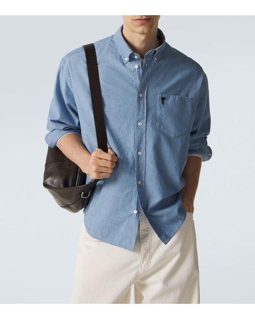 AMI Blue Ami De Cour Cotton Chambray Shirt for men