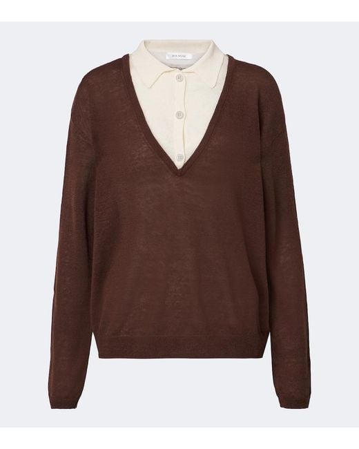 AYA MUSE Brown Eirae Paneled Linen-Blend Sweater