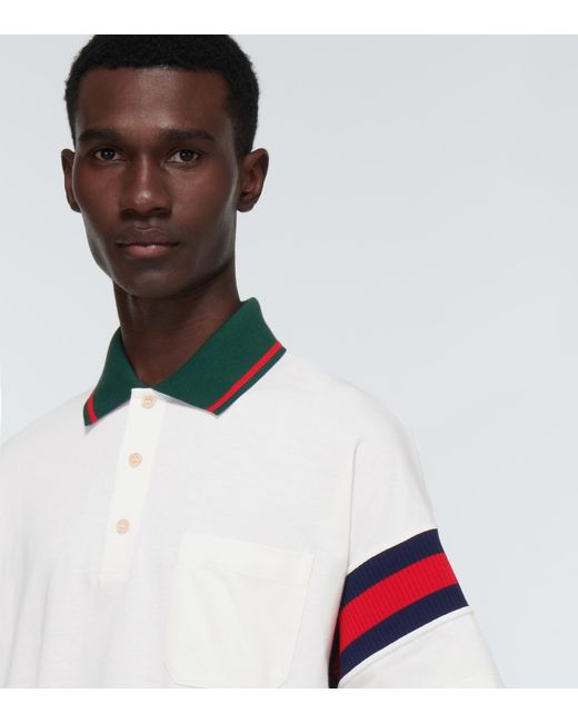 White Web-stripe cotton-jersey polo shirt, Gucci