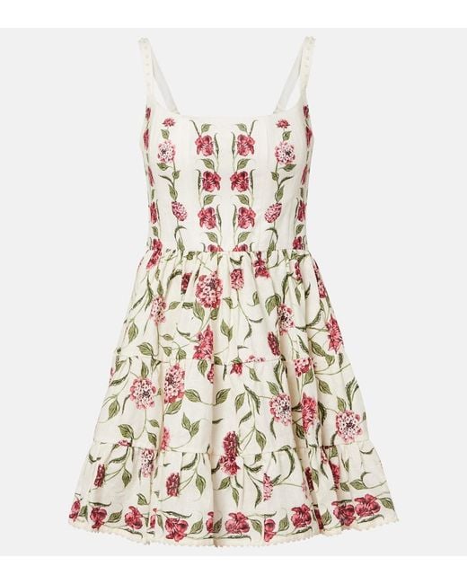 Agua Bendita White Granadilla Floral Linen Minidress