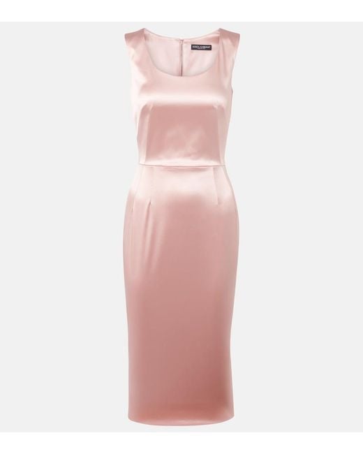 Dolce & Gabbana Pink Satin Midi Dress