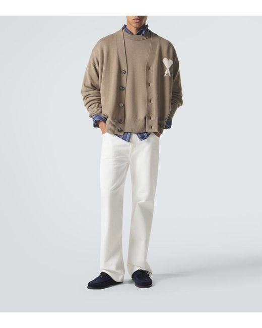 AMI Natural Ami De Cour Wool And Cotton Cardigan for men