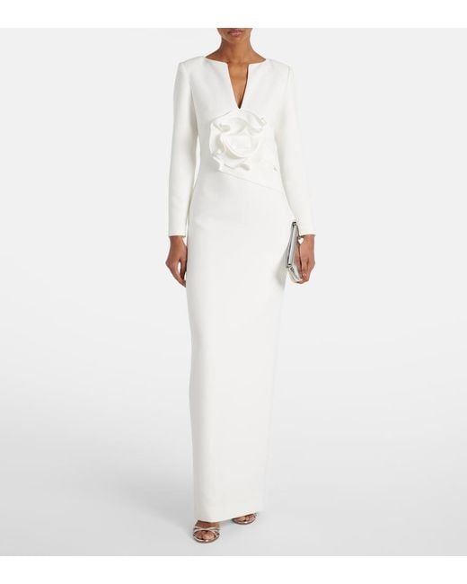 Roland Mouret White Bridal Floral-Applique Cady Gown