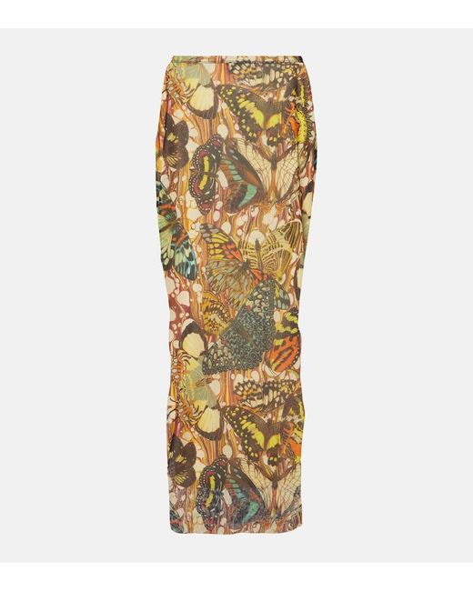 Falda larga de malla estampada Jean Paul Gaultier de color Metallic