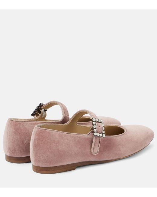 Le Monde Beryl Pink Velvet Mary Jane Flats