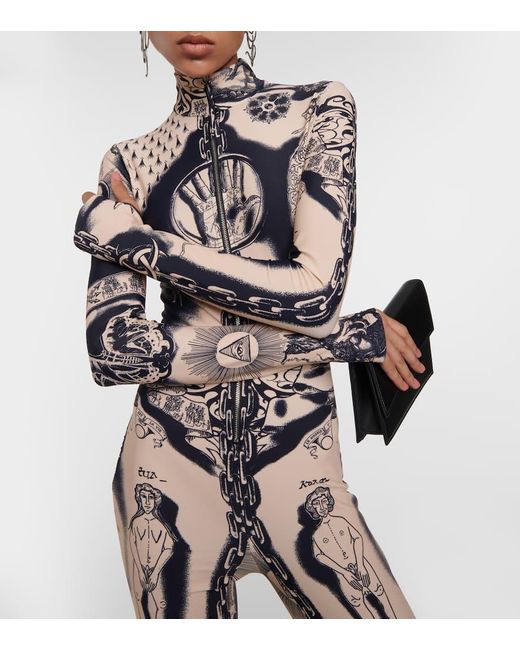 Jean Paul Gaultier Multicolor Tattoo Collection Bedruckter Bodysuit aus Jersey