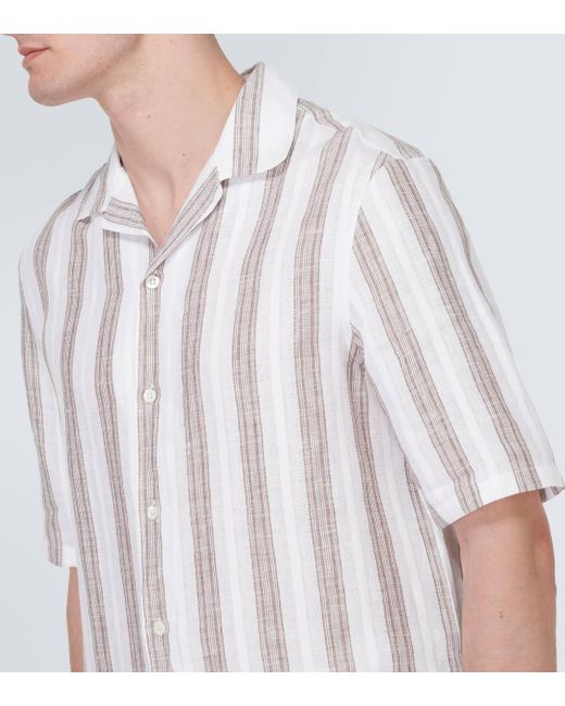 Brunello Cucinelli White Striped Linen Shirt for men