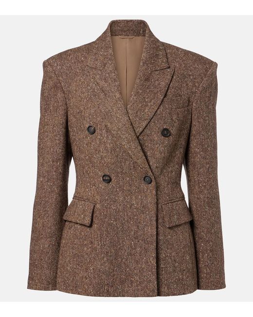 Brunello Cucinelli Brown Double-Breasted Wool-Blend Jacket
