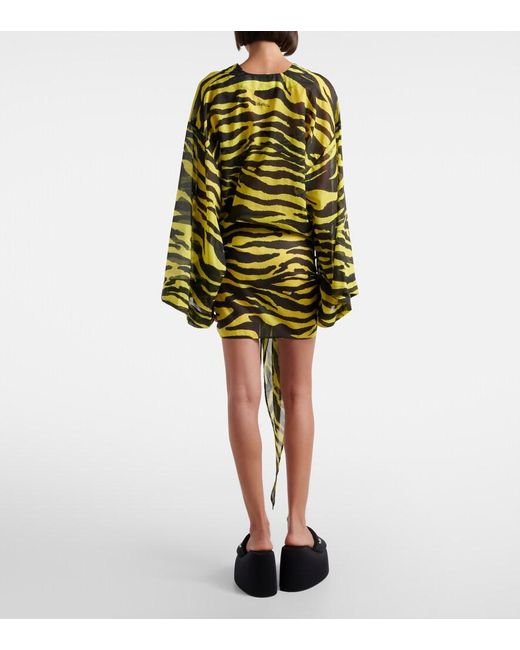 The Attico Green Animal-Print Cotton Muslin Minidress