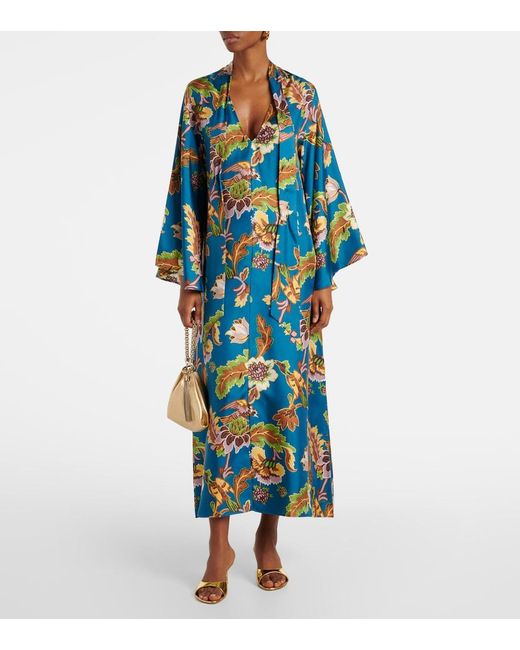 LaDoubleJ Blue Magnifico Printed Silk Midi Dress