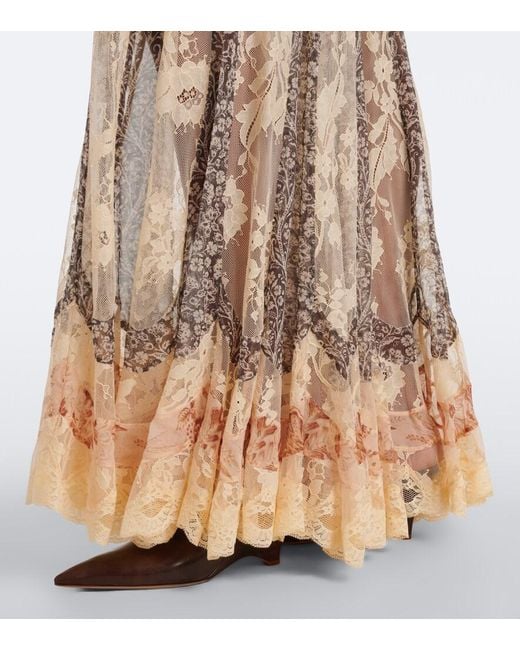 Zimmermann Natural Valiant Paneled Silk And Lace Wide-Leg Pants