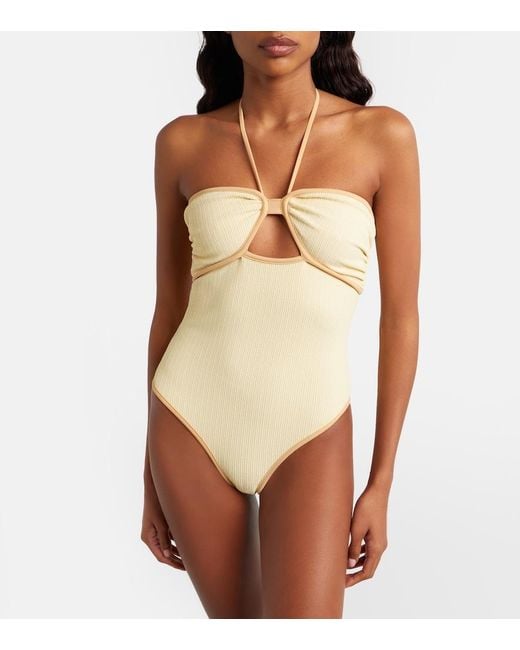 Johanna Ortiz Natural Cutout Halterneck Swimsuit