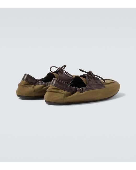 Prada Brown Shuffle Leather-Trimmed Canvas Boat Shoes for men