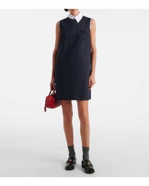 Miu Miu Blue Wool And Cotton Minidress