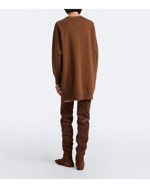 Max Mara Brown Leather-Trimmed Wool And Cashmere Sweater Dress