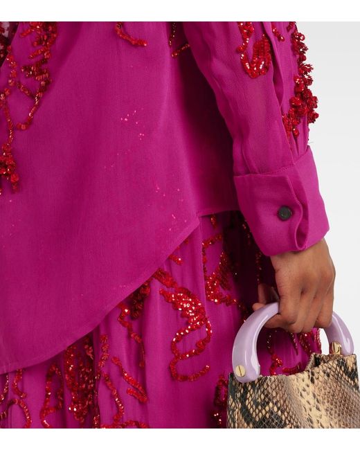 Dries Van Noten Pink Sequined Sheer Chiffon Blouse