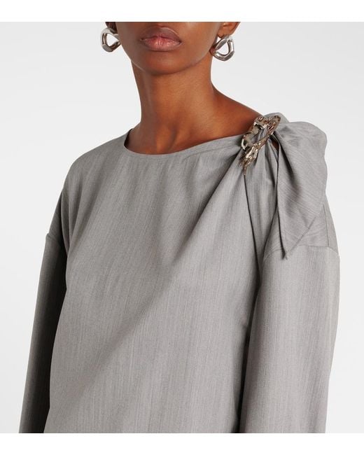 JACQUES WEI Gray Embellished Wool Blouse