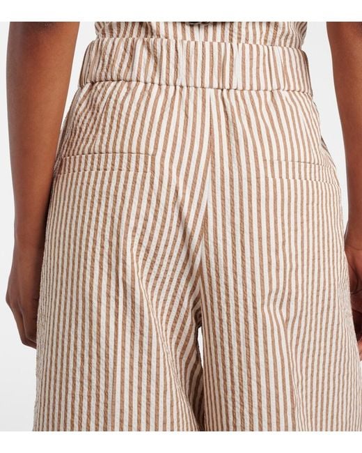 Brunello Cucinelli Natural Striped Cotton-Blend Wide-Leg Pants