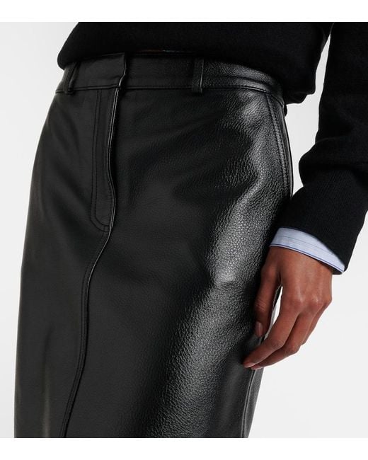 Totême Black Leather Midi Skirt