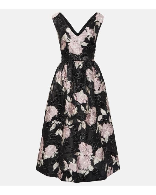 Monique Lhuillier Black Floral Jacquard Midi Dress