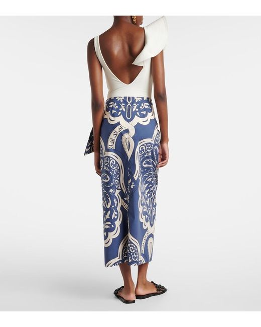 Johanna Ortiz Blue Printed Cotton Poplin Wrap Skirt