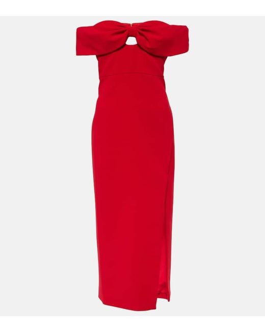 Self-Portrait Red Bow-detail Crepe Midi Dress