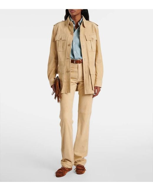 Ralph Lauren Natural Scottie Low-Rise Leather Straight Pants