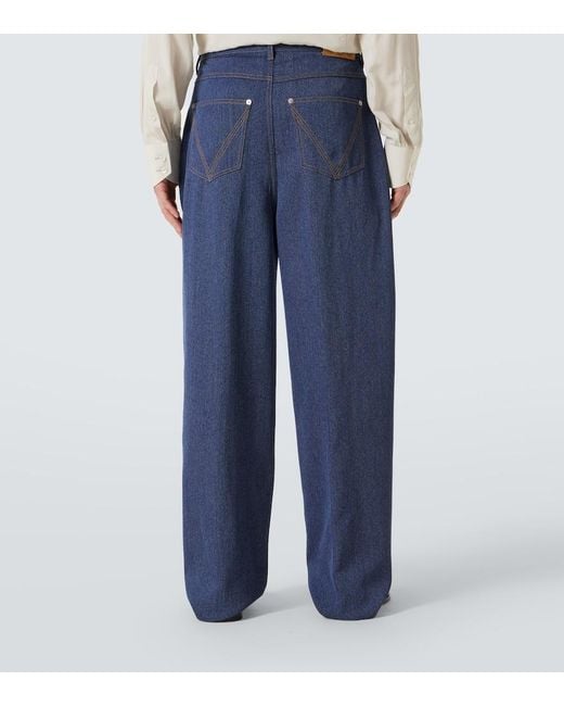 Bottega Veneta Weite Hose Aus Wolle Und Baumwolle in Blue für Herren