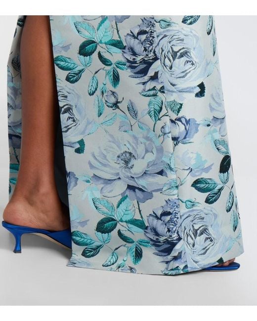 Markarian Blue Robin Belted Floral Brocade Gown