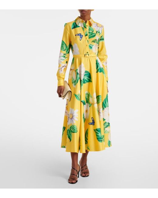 LEO LIN Yellow Zara Floral Cotton Shirt Dress