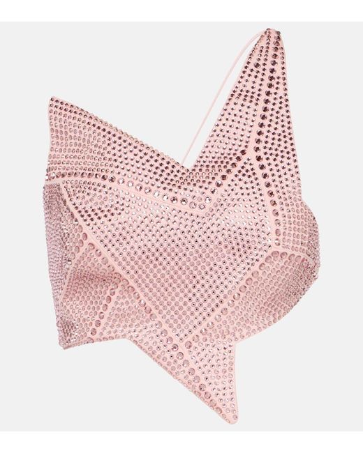 Area Pink Cropped-Top Aus Jersey Mit Kristallen