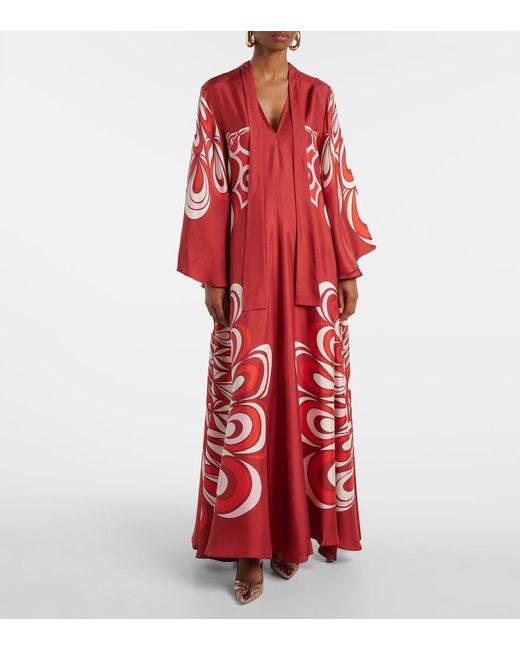 LaDoubleJ Red Magnifico Printed Silk Twill Maxi Dress