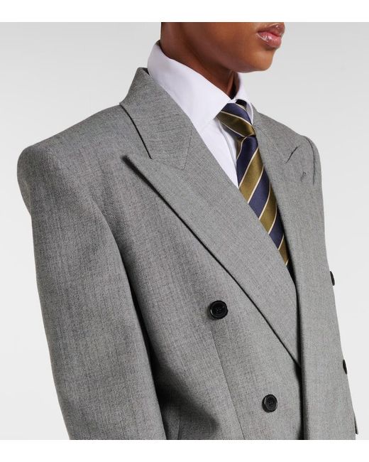 Saint Laurent Gray Double-Breasted Wool Twill Blazer