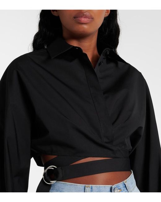 Alaïa Black Cropped Cotton Poplin Shirt