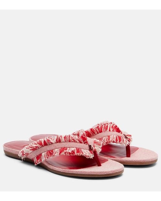 Jimmy Choo Pink Bay Fringed Canvas Thong Sandals