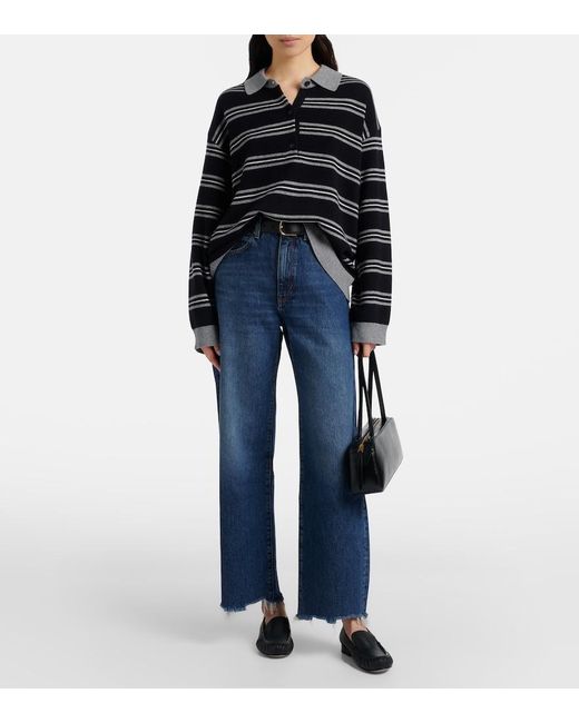 FRAME Blue Bow Frayed Barrel-Leg Jeans