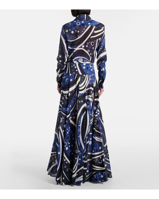 Emilio Pucci Blue Printed Cotton Muslin Maxi Skirt