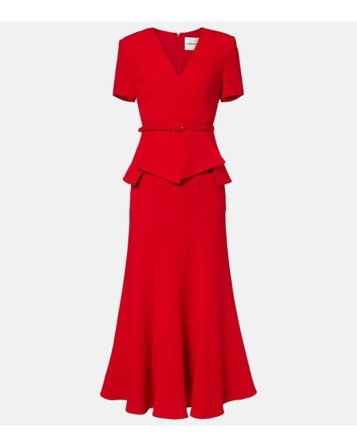 Roland Mouret Red Draped Peplum Wool Midi Dress