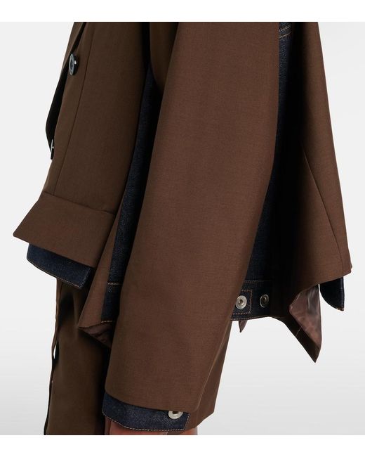 Sacai Brown Denim-Trimmed Jacket