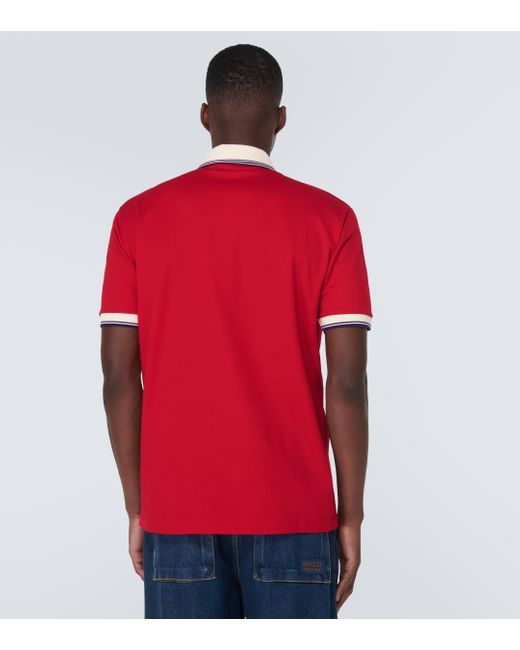 Gucci Red Brand-appliqué Striped-trim Stretch-cotton Polo Shirt for men