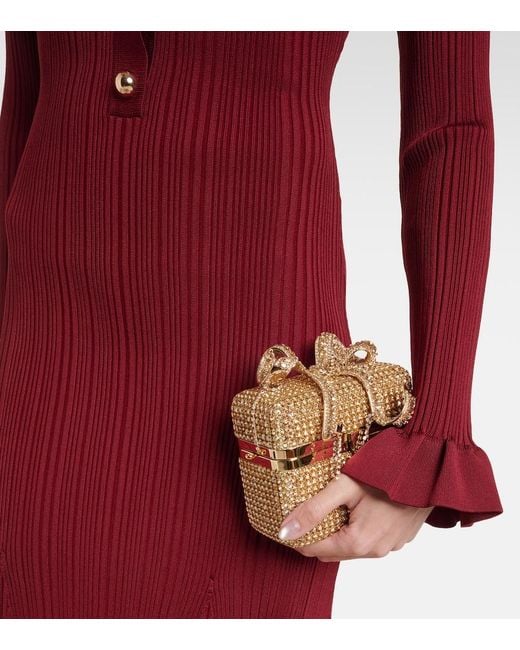 Self-Portrait Red Ribbed-Knit Midi Dress